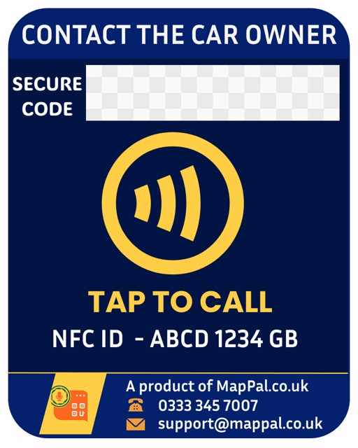 MapPal Vehicle Sticker: Contact the car owner, secure code panel, tap to call